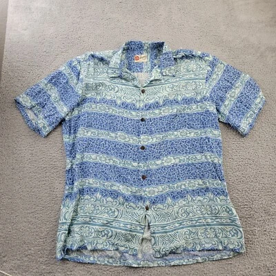 Hilo Hattie Shirt Mens 2XL Blue 100% Hawaiian Geometric Button Up Short Sleeve - Изображение 1 из 4