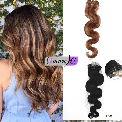 Body Wave 100S Micro Loop Ring Beads Tipped Human Hair Extensions 100g - Image 1 of 4