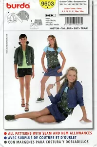 Burda 9603 Girls' Denim Mini Skirt & Jean Jacket Sz 8-9 CUT COMPLETE Pattern - Picture 1 of 5