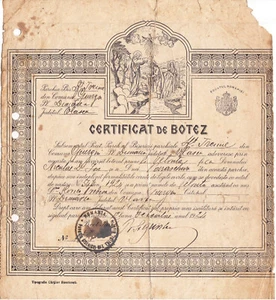 Romania, 1924, Vintage Baptism Certificate - Kingdom Period, Vlasca - Picture 1 of 1