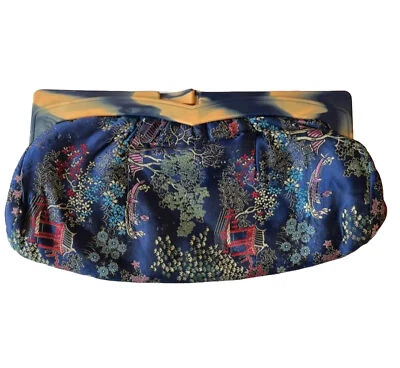 Винтажный синий шелковый клатч Chinoiserie - Изображение 1 из 4