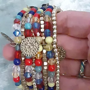 Pulsera elástica con cuentas boho por excelencia cuentas de colores monedas de imitación - Imagen 1 de 3