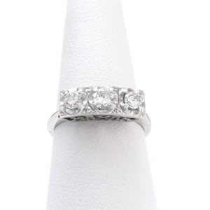 14k White Gold 3 Diamond Past Present Future Illusion Set Anniversary Ring sz7 - Picture 1 of 8