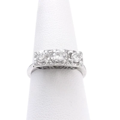 Anillo de aniversario conjunto ilusión futuro presente pasado 3 diamantes oro blanco 14k talla 7 Foto 1 de 4