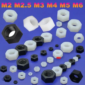 Black/White Plastic Hex Flange Nut Nylon Hexagon Washer Nuts M2 M2.5 M3 M4 M5~M8 - Picture 1 of 17