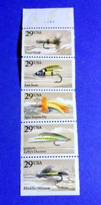 US 2545-49a (2549a) FISHING FLIES 29c PANE OF 5 STAMPS P# 45547 MNH/OG NICE #7 - Picture 1 of 2