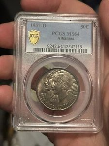 1937 D Arkansas Half Dollar Commemorative 50c PCGS MS64 Uncirculated - Picture 1 of 9