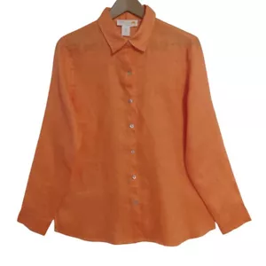 C&C California Linen Top Size S Orange Long Sleeve Button Up Tunic Shirt NEW - Picture 1 of 8