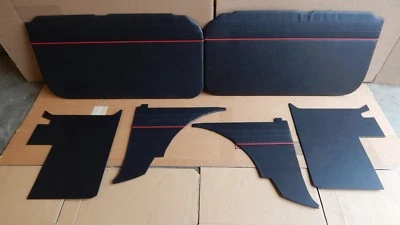 New 6 Piece Interior Panel Set with Door Panels MGB 1965-1967 Black w/ Red Pipe - Image 1 of 3