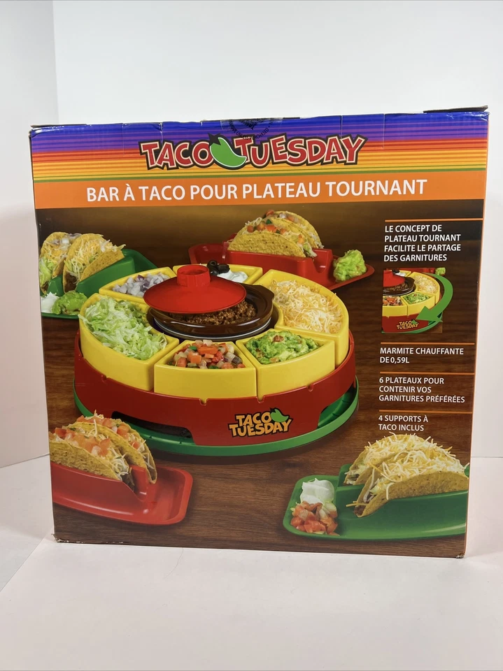 Taco Tuesday Heated Lazy Susan Topping Bar Nostalgia NEW in Box w/4 Holders - Image 1 of 4