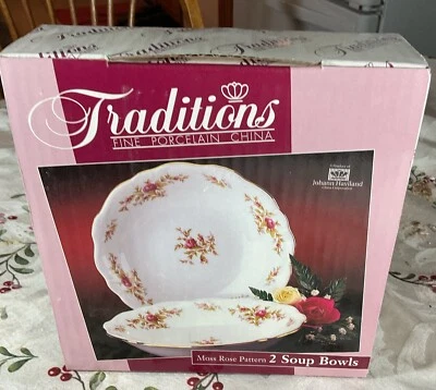 Johann Haviland soup bowls 2 moss rose pattern fine porcelain china Traditions