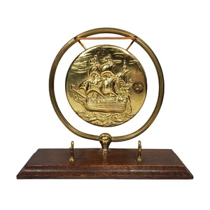 VTG MCM Peerage Brass Gong on Wood Base, Pirate Ship Sails Made England - Picture 1 of 11