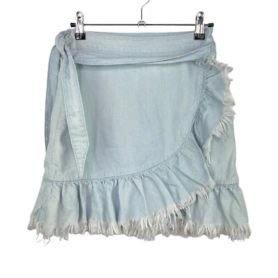 Falda envolvente en blanco NYC con volantes denim lavado claro desgastado talla 27 - falta botón Foto 1 de 4