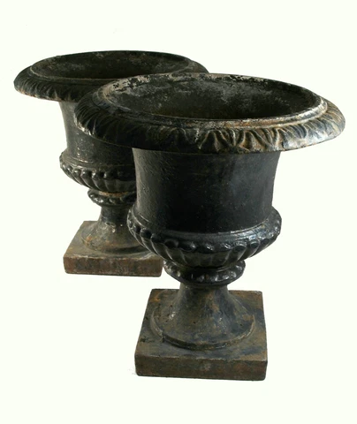 Antique Pair of Capagna Form Cast Iron Garden Urns - U.S. - Late 19th Century Cover