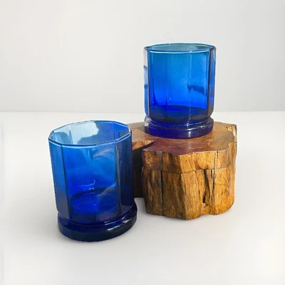 Juego de 2 vasos de whisky antiguos Anchor Hocking ESSEX azul cobalto (B9) Foto 1 de 4