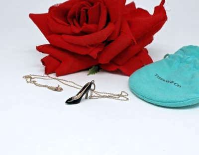 Collar de zapatos de plata esterlina Tiffany & Co esmalte de tacón alto rescate de gatos Foto 1 de 3