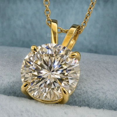 Collar de diamantes cultivados en laboratorio IGI 5,00 quilates redondo F/VS1 CON CADENA | oro amarillo de 14K Foto 1 de 4