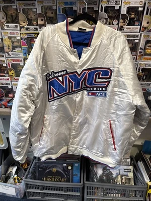  White Satin Stitched And Patched NYC Extreme Race Vintage Y2K Jacket Mens 2xl  - Image 1 of 4