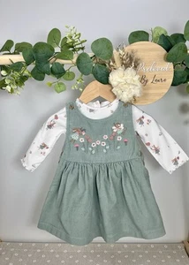 Next Baby Girls Preloved Two Piece Pinafore Dress Outfit Set Upto 3 Month - Picture 1 of 2