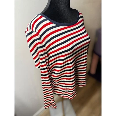 Camisa Tommy Hilfiger Preppy para mujer a rayas manga larga cuello redondo roja blanca azul Foto 1 de 4