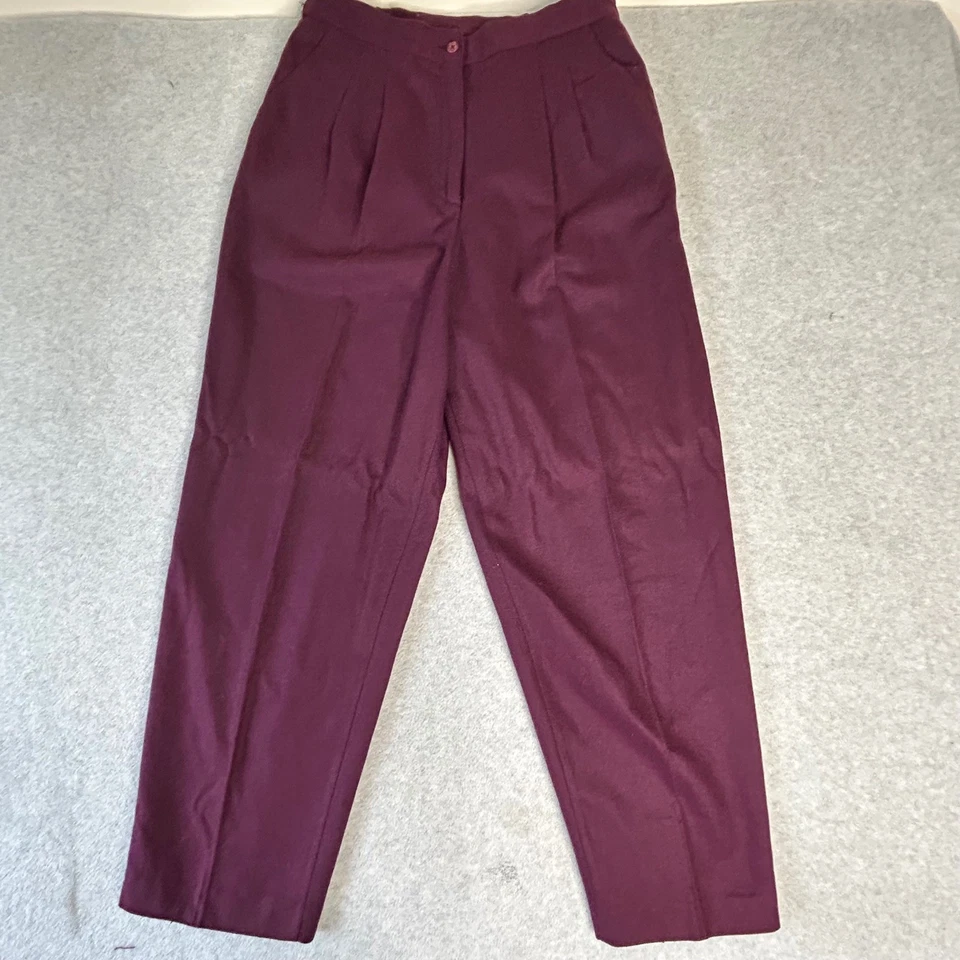 Calça Borgonha Vintage Mescla de Lã Perna Cônica Plissada Frente Cintura Alta Retrô W16 - Imagem 1 de 4