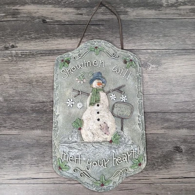 Hand Painted Slate Winter Snowman Will Melt Your Heart Christmas Wall Decor - Image 1 of 4