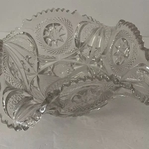 Antique American Brilliant Crystal Saw Tooth Cut Glass Bowl Heavy - Picture 1 of 13