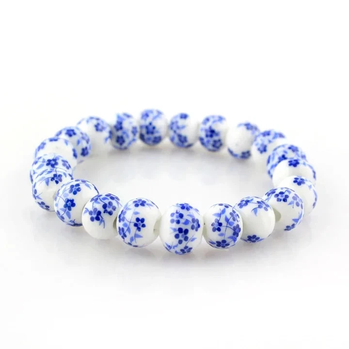 Pulsera de cuentas de porcelana para mujer joyería de cerámica pulseras azules y blancas Foto 1 de 2