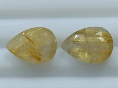 Natural Golden Rutile Quartz Faceted Beautiful Pair Making Jewellery 14X10X6MM - Image 1 of 4