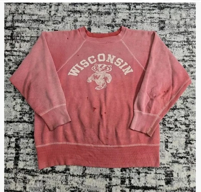 Vintage 1950’s Wisconsin Badgers Raglan Flock Print Sweatshirt - Image 1 of 4
