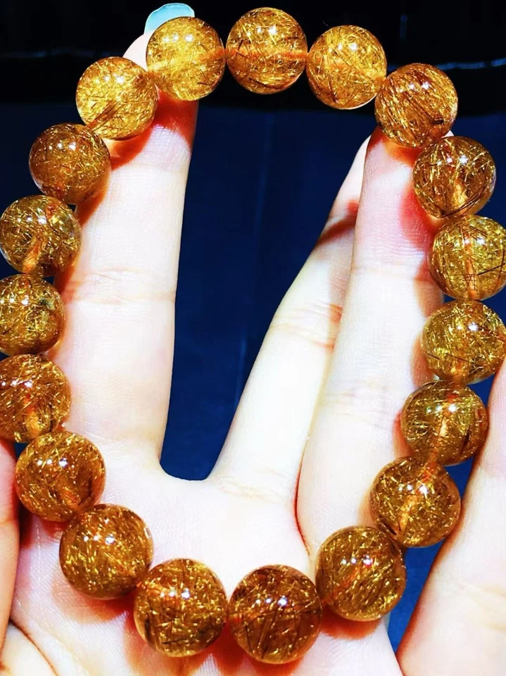 Natural   copper  Rutilated Quartz Crystal  Beads  bracelet 11mm AAAAA - Image 1 of 4