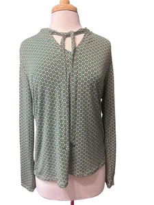 Damenbluse Tahari grün & weiß geometrisches Muster XL - Bild 1 von 7