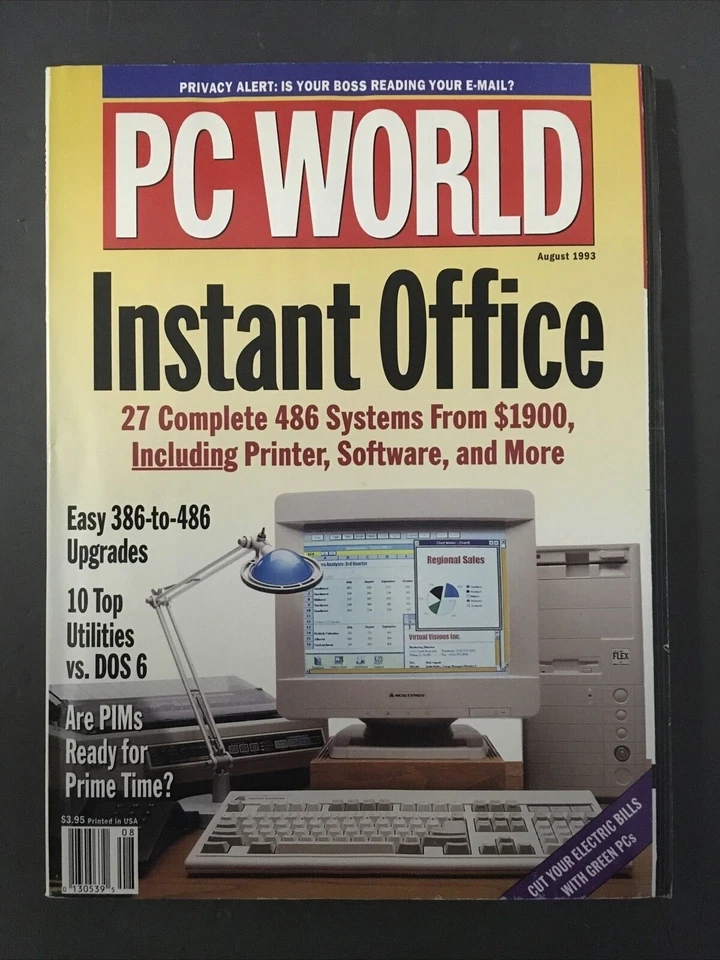 PC World AUG 1993 - Back Issue COMPUTER Magazine - Instant Office 486 Systems - Image 1 of 1