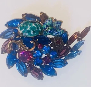 Alice Caviness Flower Heliotrope Rhinestones W/Speckled Glass Cabachons Brooch - Picture 1 of 17