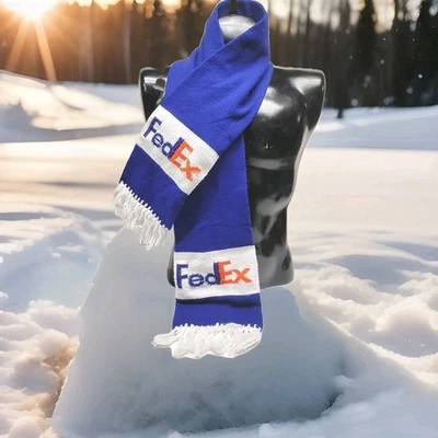 Federal Express FedEx Wool Purple Orange White Black Scarf w/ Fringe 64" x 7" - Image 1 of 4