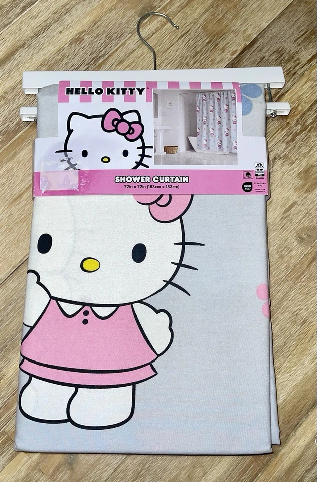 New HELLO KITTY Floral Fabric Gray Shower Curtain~72x72 - Image 1 of 4
