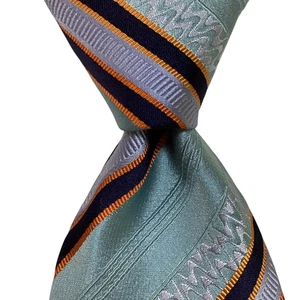 ERMENEGILDO ZEGNA Men's Silk/Cotton Necktie ITALY Luxury STRIPED Blue/Orange NWT - Picture 1 of 3