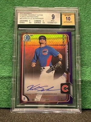Autógrafos cromados Bowman de Kyle Schwarber 2015 #KS refractor púrpura BGS 9 como nuevo Foto 1 de 2