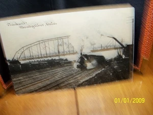 1920-30s Viaduct bridge RR Train tracks Locomotive Montpelier OH Ohio photocard - Picture 1 of 2