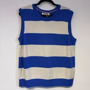 Boden Fiona Camiseta sin Mangas Suéter Chaleco Talla Grande Azul Crema Rayas Lana Mezcla Nuevo - Imagen 1 de 13
