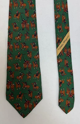 Corbata Salvatore Ferragamo 100% Seda - Hecha en Italia - Caballos Polo Verde Foto 1 de 4