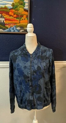 Chaqueta Bomber Juicy Couture 100% Azul Lyocell Floral Cremallera Talla Grande L Foto 1 de 4