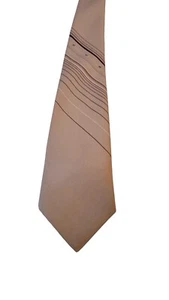 Vintage Neck Tie Van Heusen Polyester Silk Blend Tan w/ Stripes Made In USA - Picture 1 of 10
