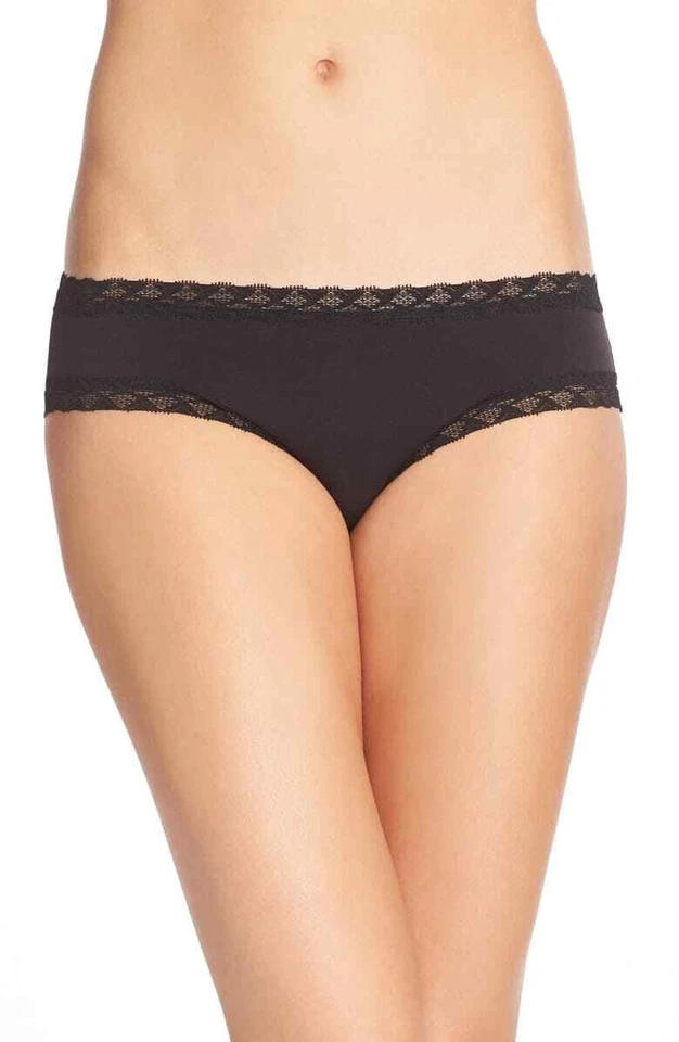 Natori Womens Black Lace Trim Solid Brief Panty M BHFO