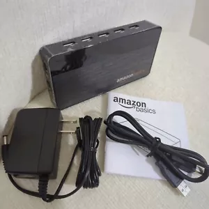 10 Port USB 2.0 Hub Amazon Basics w/ Power Adapter and Cable 2 Fast Charge ports - Picture 1 of 19