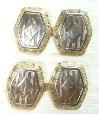 古董艺术装饰袖扣 13K 多色金色首字母 JP 精细 — 第 1/4 张图片