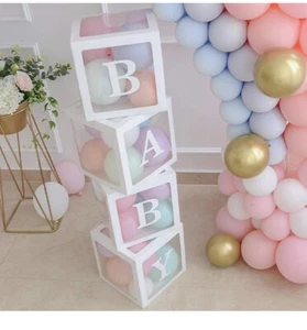 Baby Shower Transparent Name Box Customize Letter Balloon Boxes Kids Party Decor - Picture 1 of 5