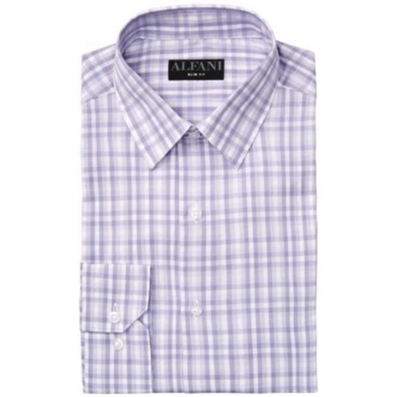 Camisa de vestir ajustada de guinga lavanda AlfaTech by Alfani para hombre 15-15,5 32-33 Foto 1 de 4