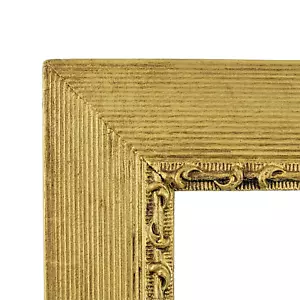 Antique Frame Wood Gesso Gold Tone Narrow Rib & Ribbon Molding 13X25 - Picture 1 of 16
