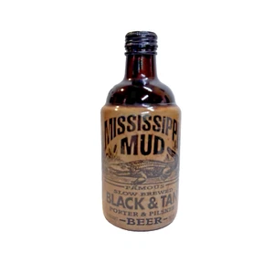 Empty Mississippi Mud Beer Bottle Vintage Black Tan 1 Pint with Original Cap - Picture 1 of 9